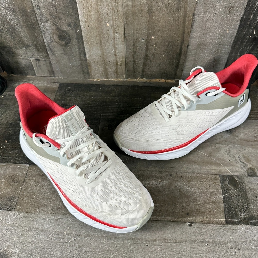 FootJoy FJ Flex XP Golf Shoes Mens 10.5M White Red Spikeless 56277